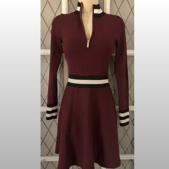 Karen Millen Fit and Flare Mini Dress Burgundy Size XS - Picture 2 of 9